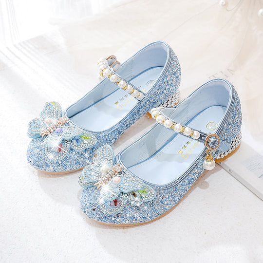 Mädchen Ballerinas mit funkelnden Schmetterlingsapplikationen und Perlenverzierungen EB