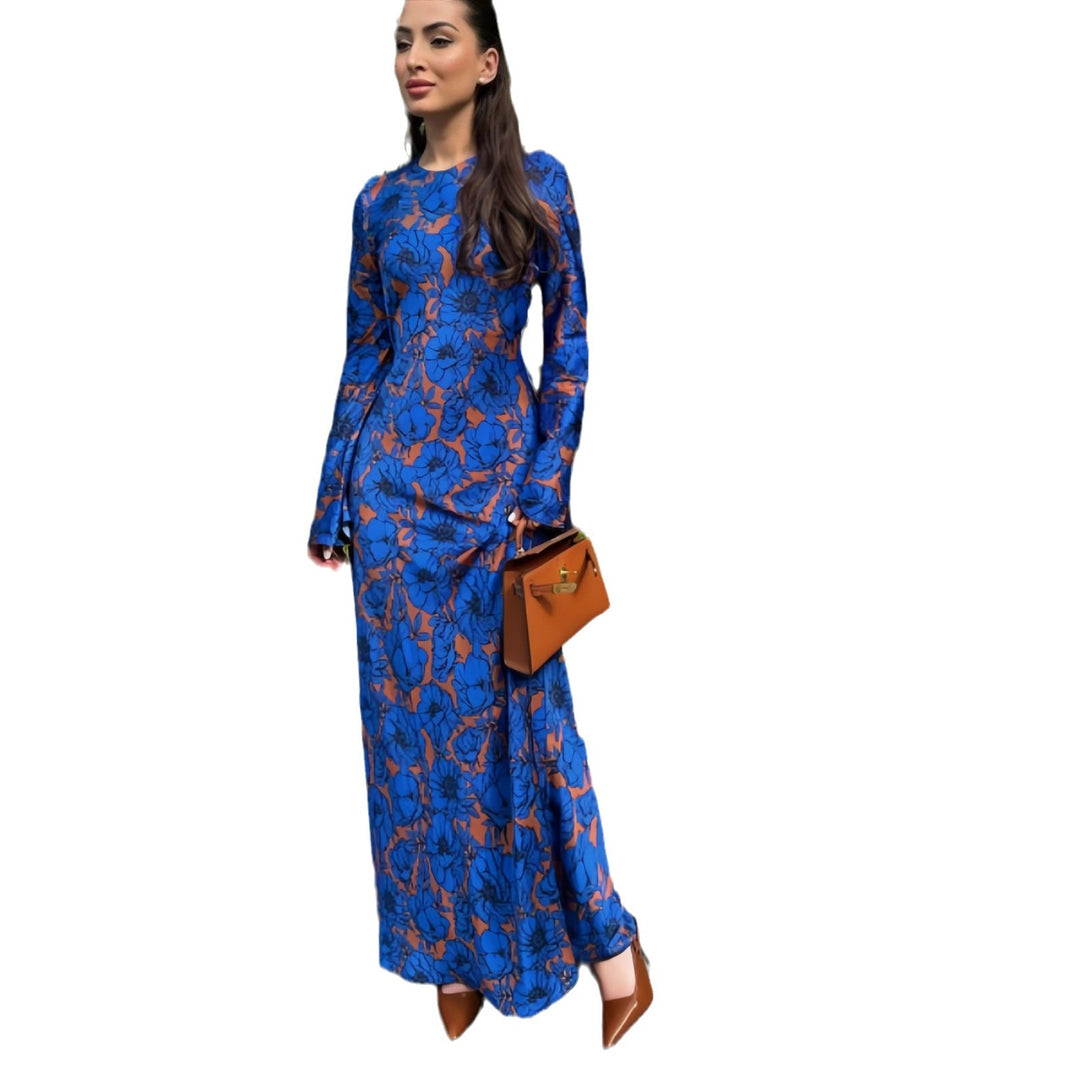 Damen Elegantes Maxikleid mit floralem Design und langen Ärmeln EB