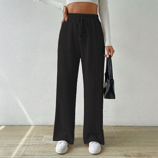 Damen entspannendes Strick-Loungewear-Set mit hoher Taille und weitem Bein EB