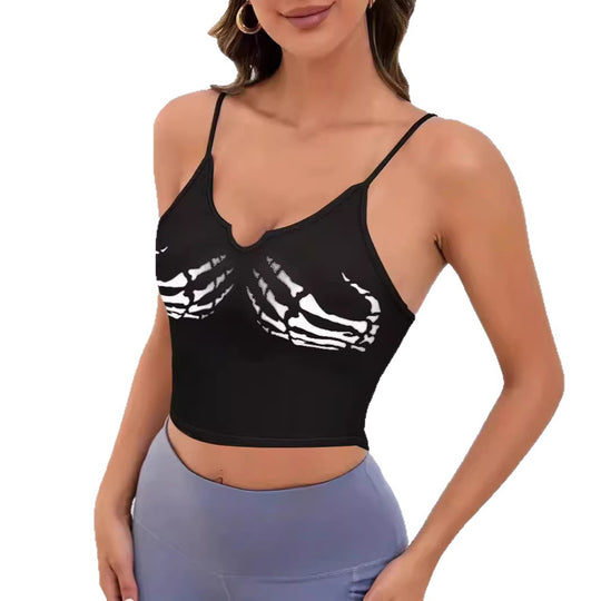 Damen Sportliches Crop-Top mit kreativem Skelett-Design EB