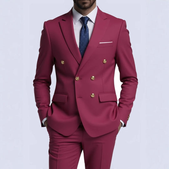 Herren nan doppelreihiger Slim-Fit Anzug mit goldenen Zierknöpfen und schmaler Businesshose EB