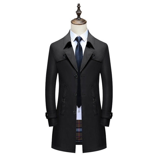 Herren Klassischer Trenchcoat mit karierter Innenfutter und Wetterschutz EB