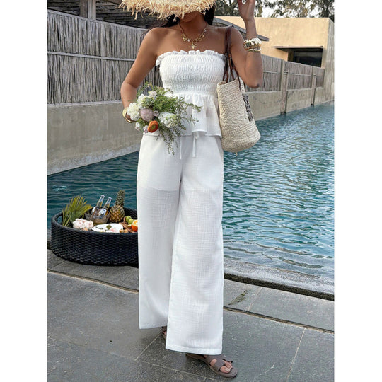 Damen Elegantes Oberteil mit gerafftem Bustier und weiten Hosen EB