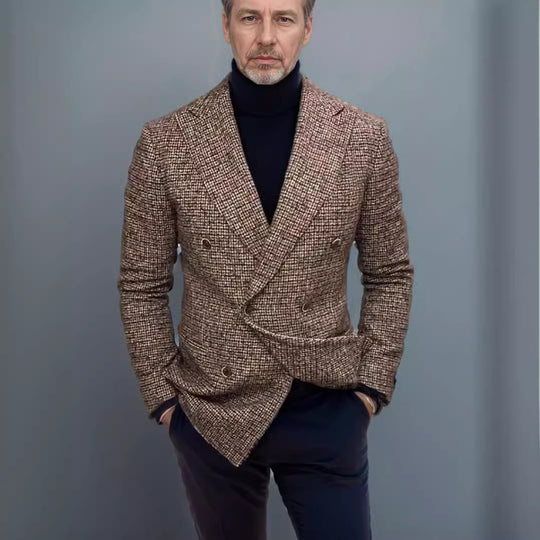 Herren eleganter Doppeltbreasted Blazer im modernen Karodessin EB