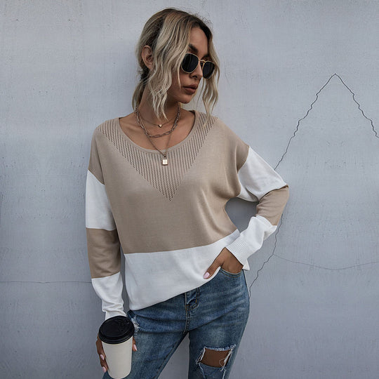 Damen Strickpullover mit modischem V-Ausschnitt und strukturiertem Muster EB