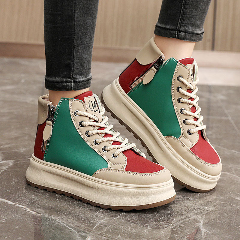 Damen modische High-Top Sneakers mit seitlichem Zipper und dämpfender Sohle EB