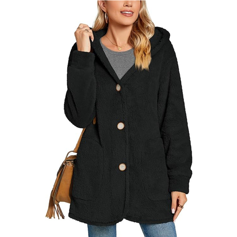 Damen Kuschelige Fleecejacke mit Kapuze und Taschen EB
