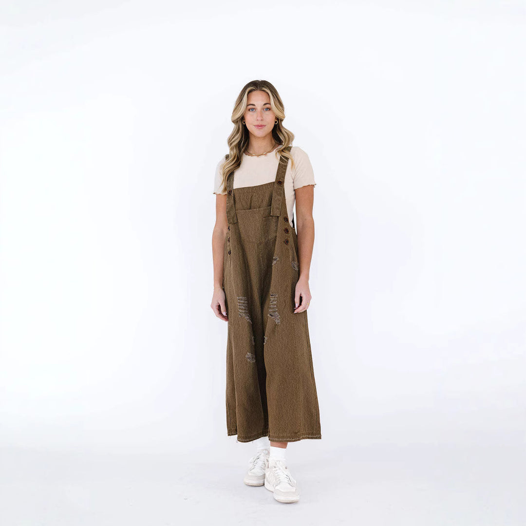 Damen nan lässige verwaschene Latzhose aus Jeansstoff mit Rissen und weitem Bein EB