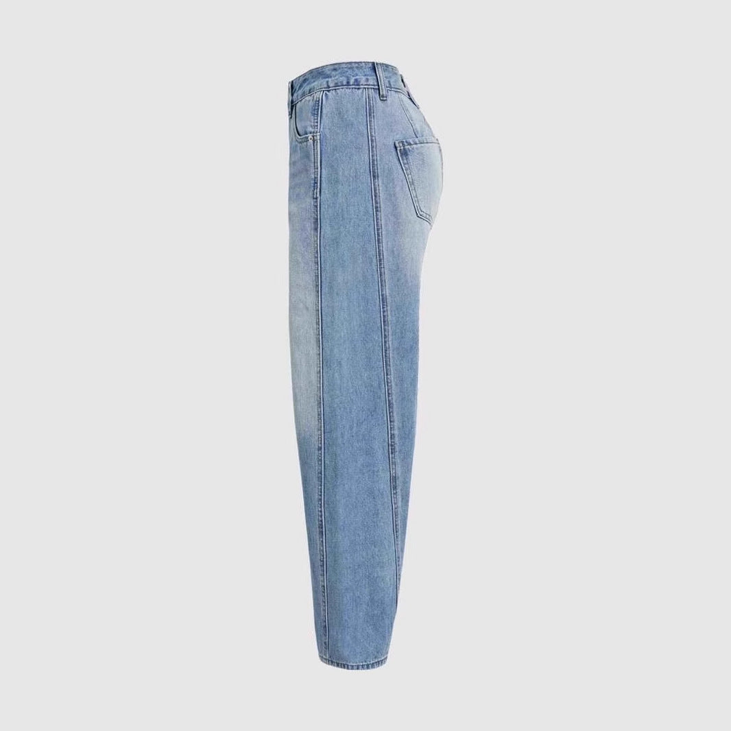 Damen weit geschnittene Denim-Jeans mit hohem Bund und modernen Designdetails EB