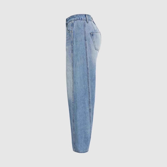Damen weit geschnittene Denim-Jeans mit hohem Bund und modernen Designdetails EB