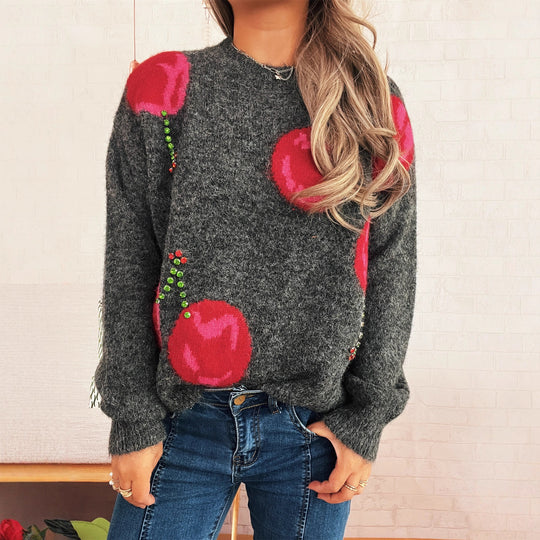 Damen Strickpullover mit kreativem Herzmotiv und weichem Material EB