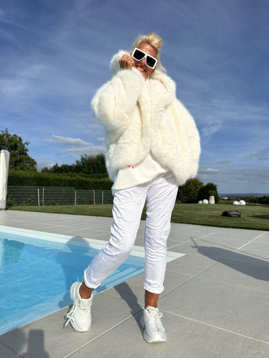 Damen Modische Fleecejacke mit weich gefüttertem Kragen und weitem Schnitt EB