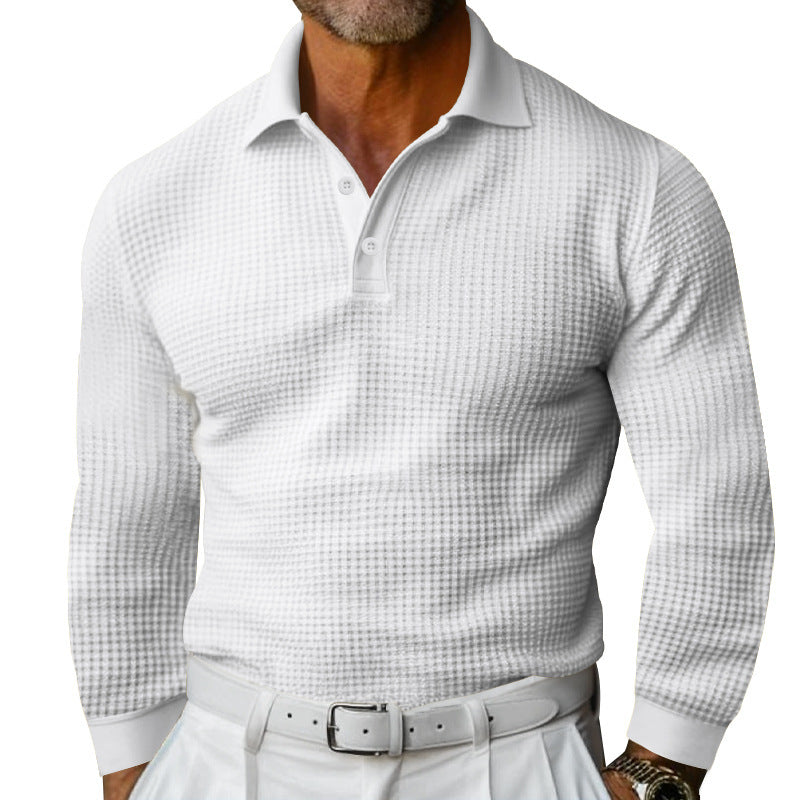 Herren nan figurbetontes Langarm-Poloshirt aus feiner Waffelmasche mit schmalem Milano-Kragen und elastischem Saum EB