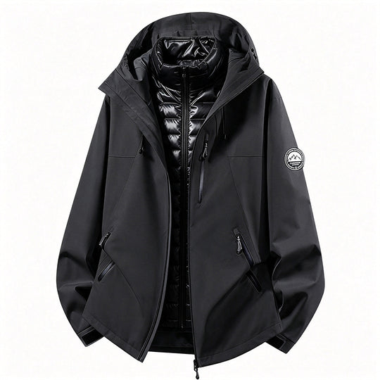 Unisex wetterfeste dreiteilige Softshelljacke mit abnehmbarer Steppinnenjacke und Kapuze EB