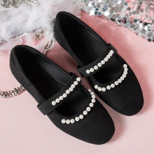 Damen Ballerinas mit modischer Perlenverzierung EB