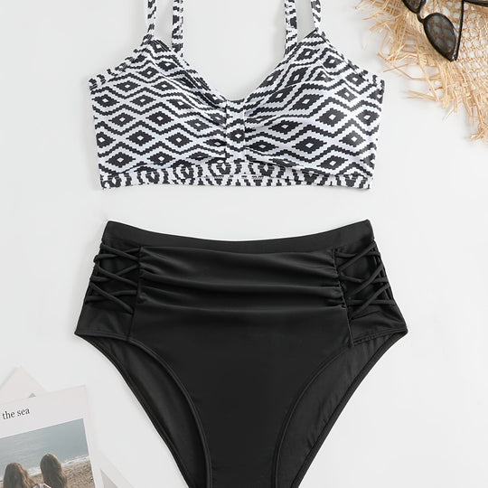 Damen Hochgeschnittener Bikini mit floralen Akzenten und raffinierten Details EB