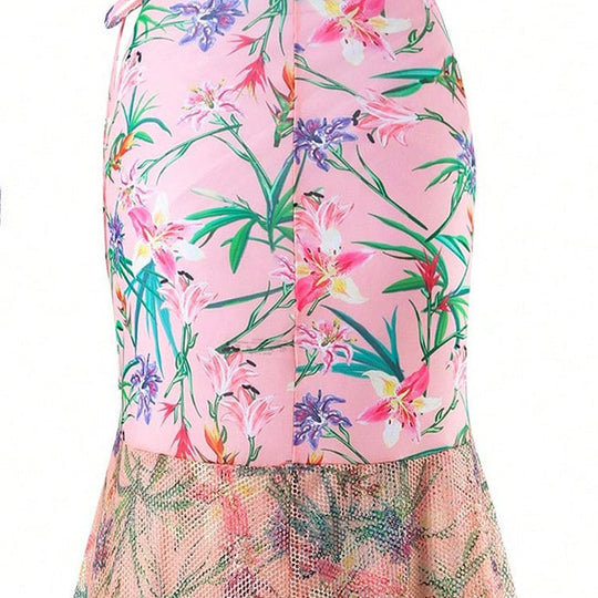 Damen Einteiler Badeanzug mit Rüschendetails und floralem Wickelrock EB