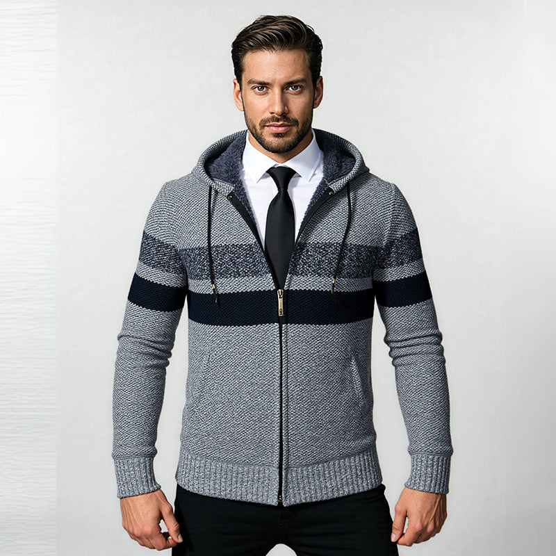 Herren stylische Strickjacke mit Kapuze und innovativem Design EB