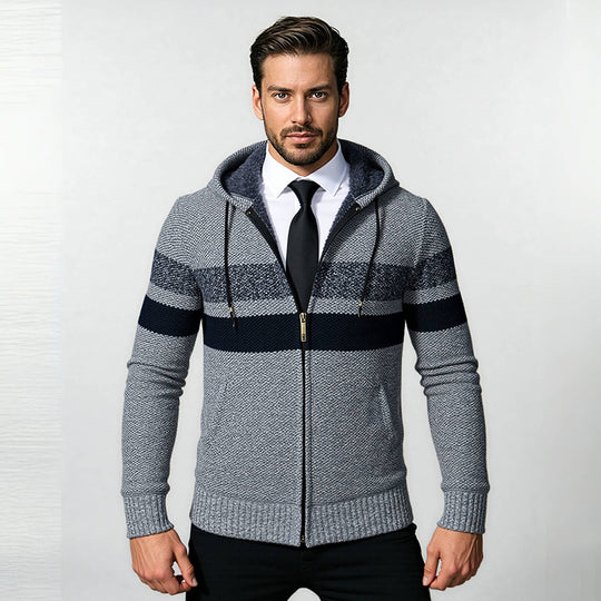 Herren stylische Strickjacke mit Kapuze und innovativem Design EB