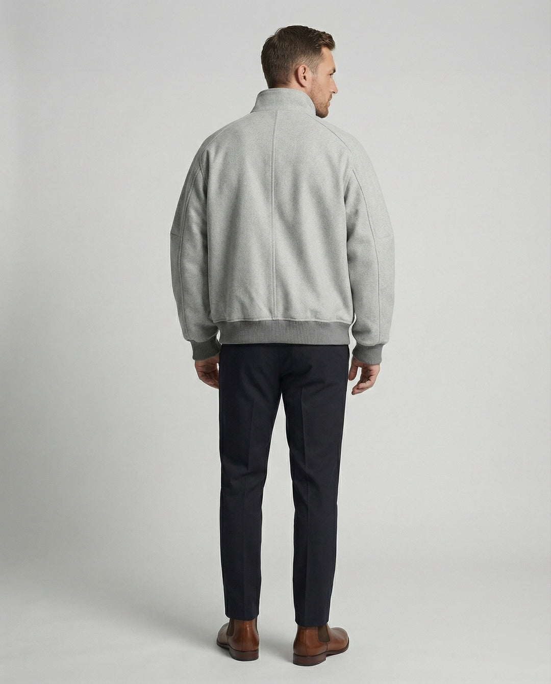 Herren Oversize-Wollmix-Blouson mit hohem Stehkragen verdecktem Zweiwege-Reißverschluss und gerippten Ärmelbündchen EB