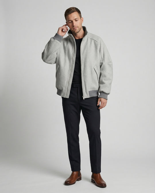Herren Oversize-Wollmix-Blouson mit hohem Stehkragen verdecktem Zweiwege-Reißverschluss und gerippten Ärmelbündchen EB