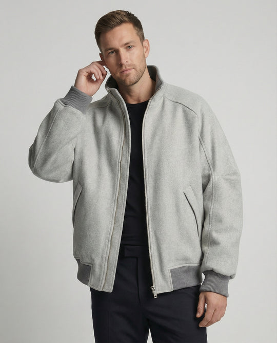 Herren Oversize-Wollmix-Blouson mit hohem Stehkragen verdecktem Zweiwege-Reißverschluss und gerippten Ärmelbündchen EB