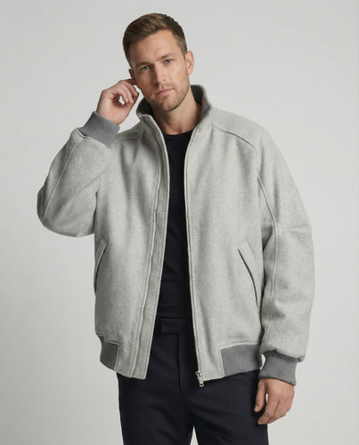 Herren Oversize-Wollmix-Blouson mit hohem Stehkragen verdecktem Zweiwege-Reißverschluss und gerippten Ärmelbündchen EB