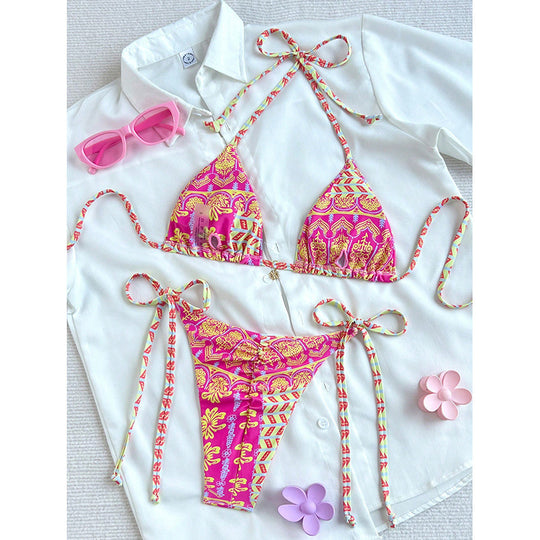 Damen Triangel-Bikini mit verspieltem Ethno-Druck EB
