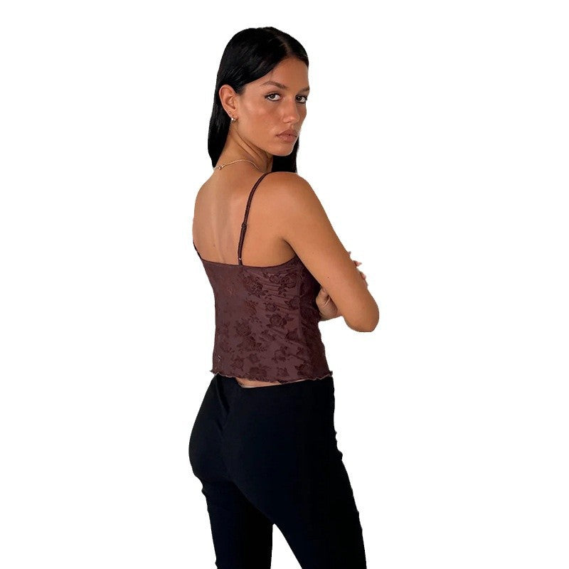 Damen Spitzen-Crop-Top mit floralem Design EB