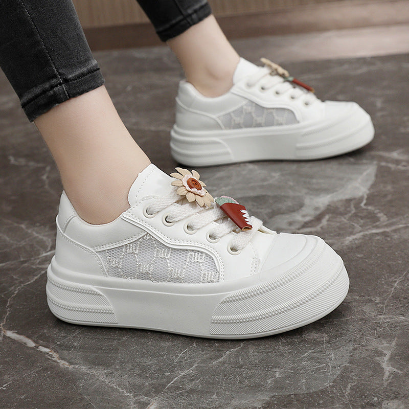 Damen modische Plateau Sneakers mit floralen Applikationen EB
