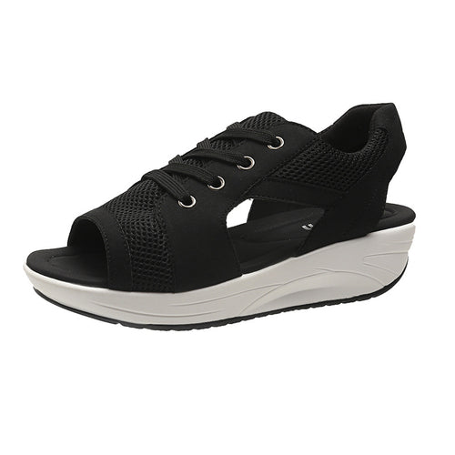 Damen Atmungsaktive Slip-On Sandalen mit hohem Plateau EB