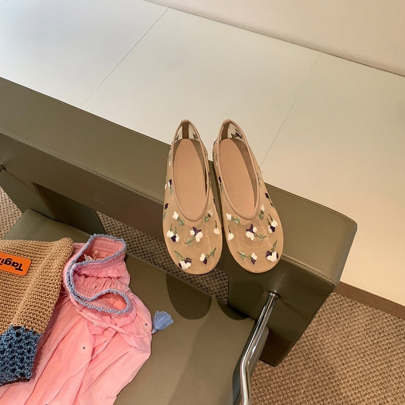 Damen Ballerinas mit floralem Stickdesign und flexiblem Komfort EB