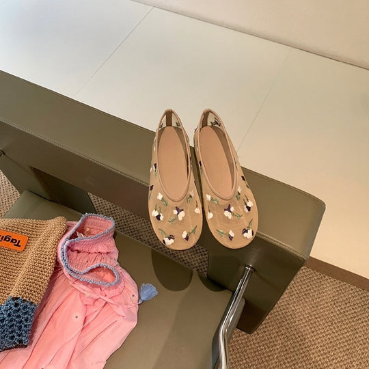 Damen Ballerinas mit floralem Stickdesign und flexiblem Komfort EB