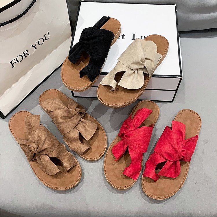 Damen Komfortable Badesandalen mit dekorativem Schleifen-Design EB