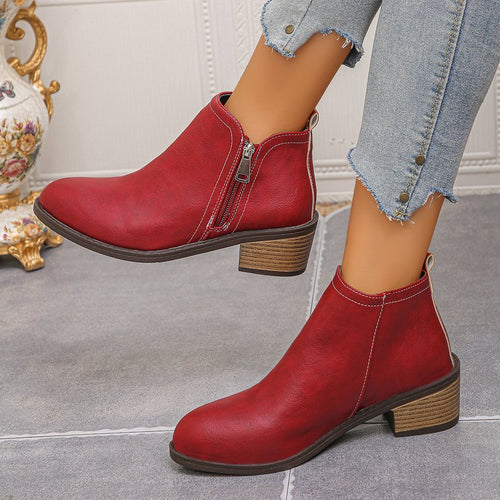 Damen Biker-Stiefeletten mit seitlichem Reißverschluss und modischer Struktur EB