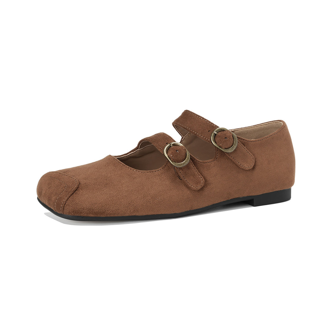 Damen Ballerinas mit doppeltem Schnallenverschluss und weichem Nubukleder EB