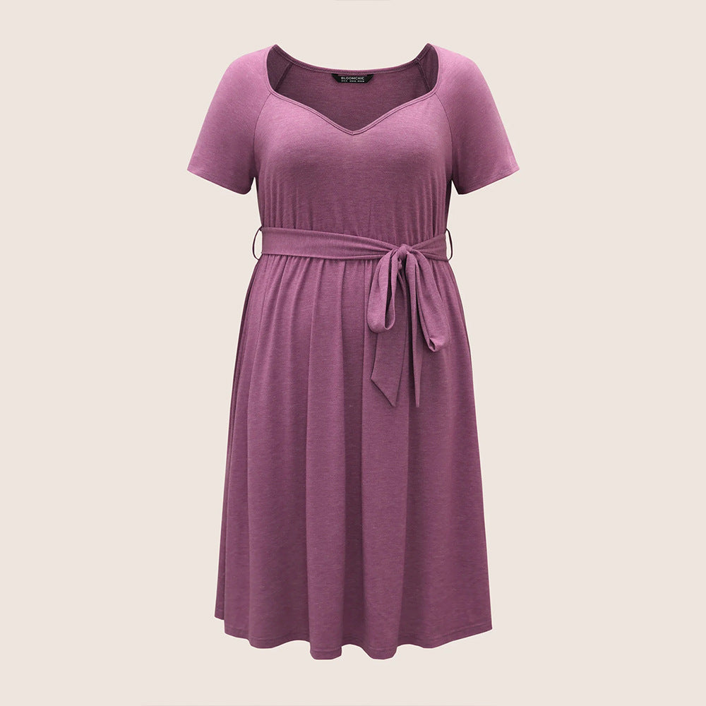 Damen lässiges Maxikleid mit Taillengürtel und V-Ausschnitt EB