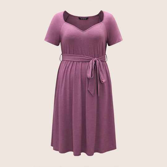 Damen lässiges Maxikleid mit Taillengürtel und V-Ausschnitt EB