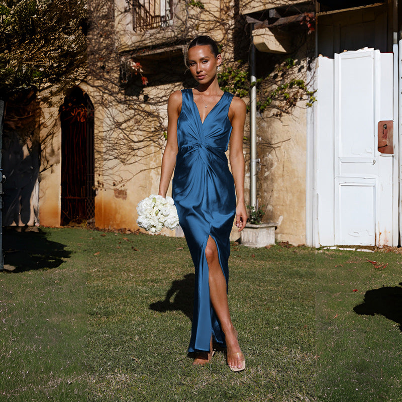 Damen Elegantes Maxikleid mit raffiniertem Wickeloberteil und seitlichem Schlitz EB