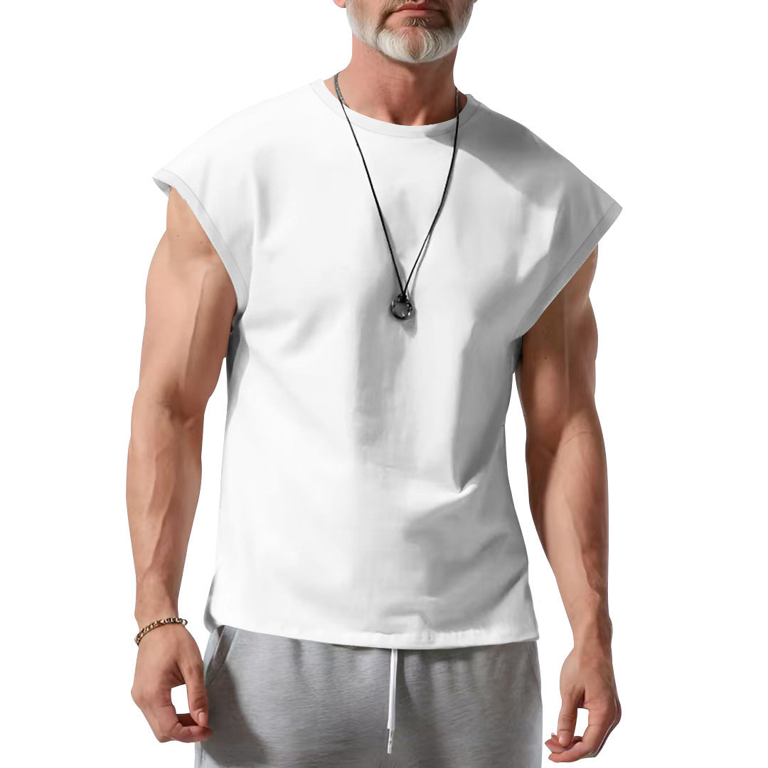 Herren nan athletisches ärmelloses Muskelshirt mit rohem Armabschluss und elastischer Baumwollmischung EB