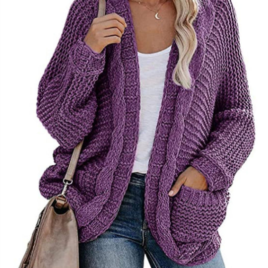 Damen Grobstrickjacke mit lässigen Konturen und großen Taschen EB