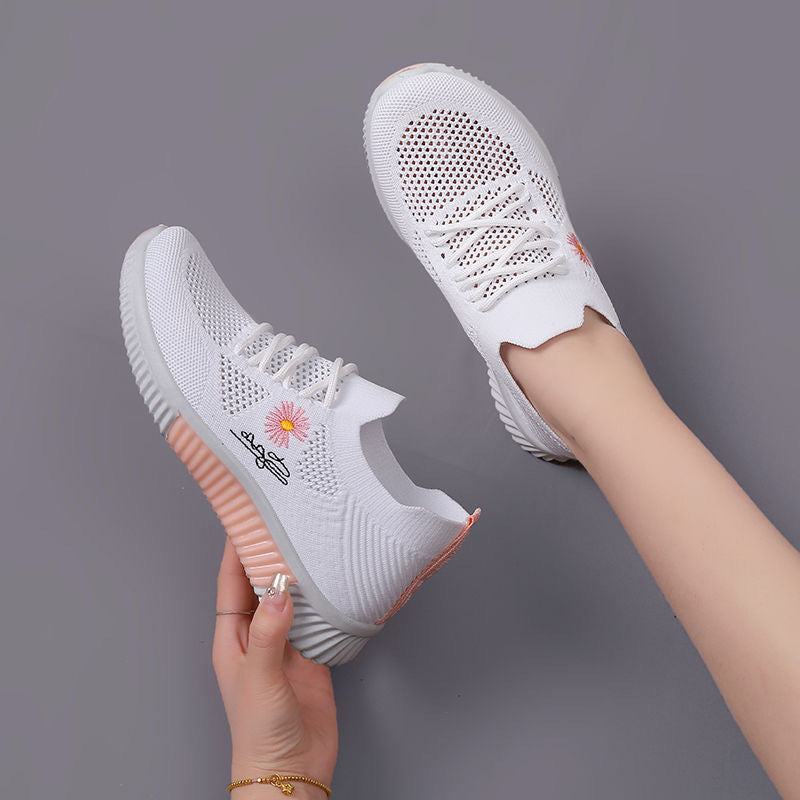 Damen modische Sneaker mit floralem Design und elastischem Einsatz EB
