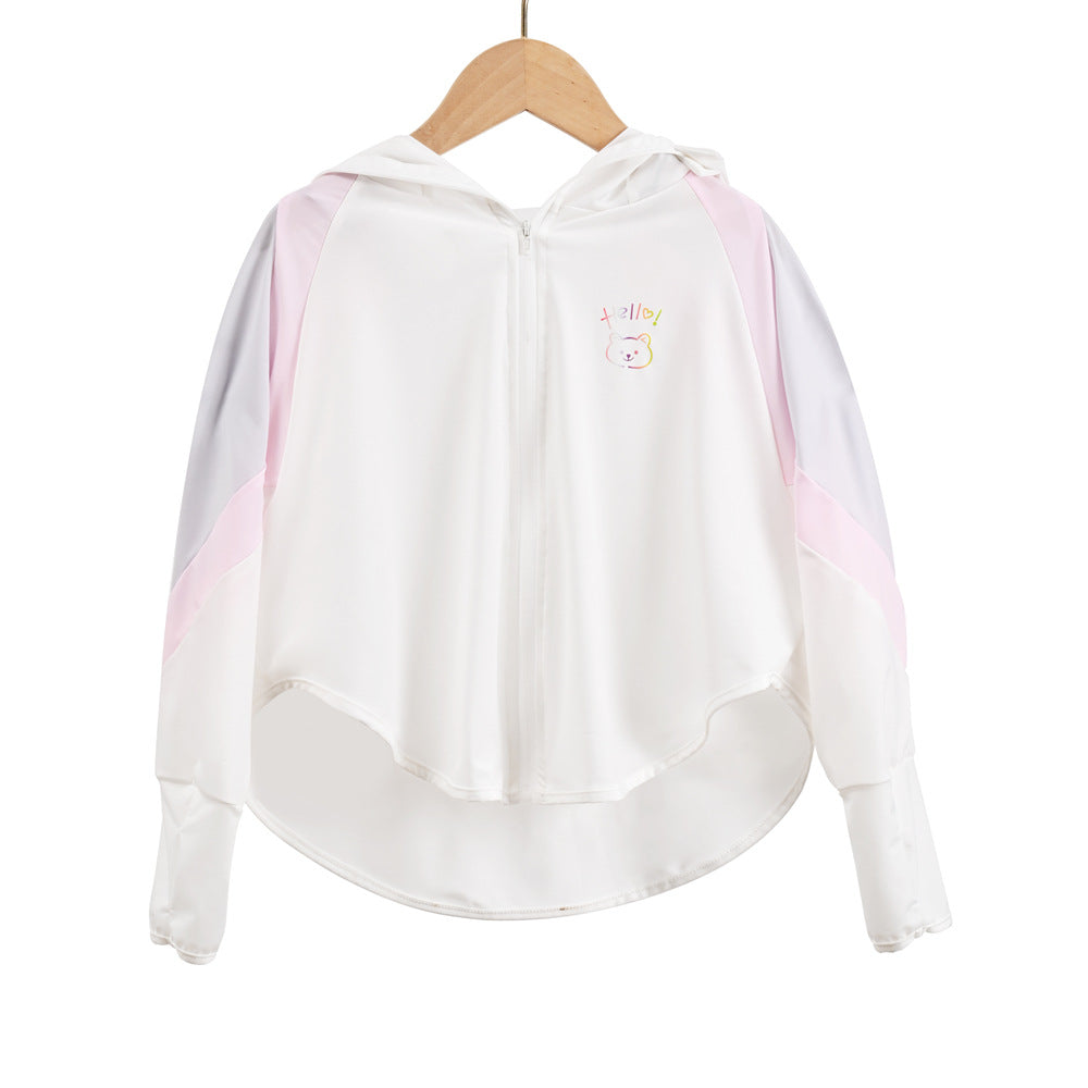 Unisex nan ultraleichte Kinder-Sonnenschutzjacke mit Kapuze, Reißverschluss, Meshfutter und Bärenstickerei  EB