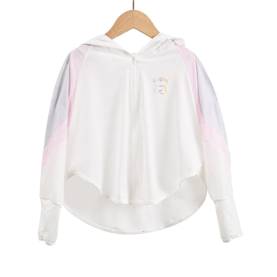 Unisex nan ultraleichte Kinder-Sonnenschutzjacke mit Kapuze, Reißverschluss, Meshfutter und Bärenstickerei  EB