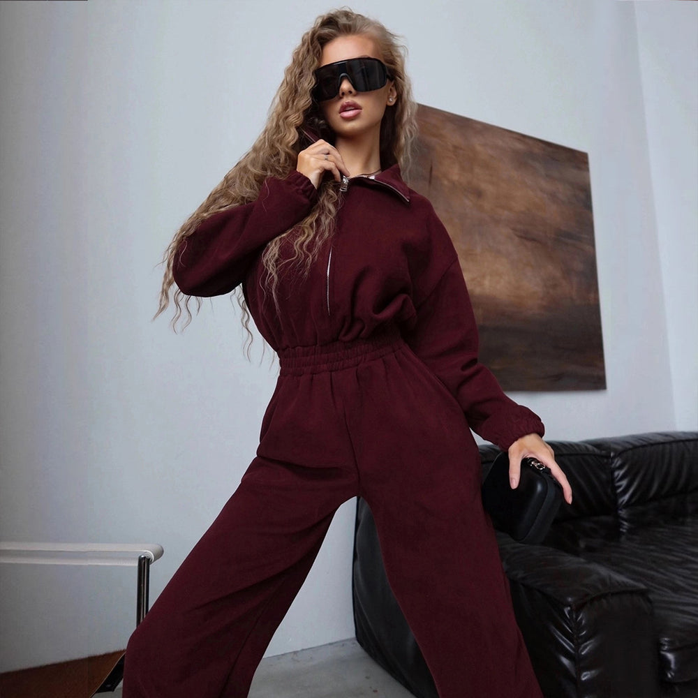 Damen Fleece-Jumpsuit mit hohem Kragen und seitlichem Reißverschluss EB