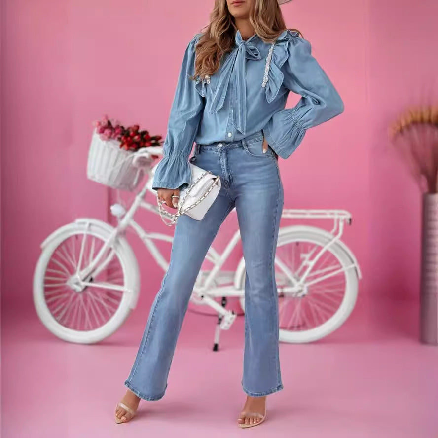 Damen Flared Jeans im eleganten Vintage-Look mit hoher Taille EB