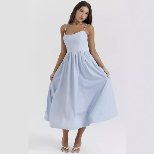 Damen Maxikleid mit schmalen Trägern und schwingendem Rock EB