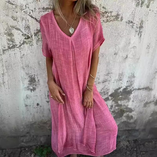 Damen Leichtes Sommerkleid mit V-Ausschnitt und weiten Ärmeln EB
