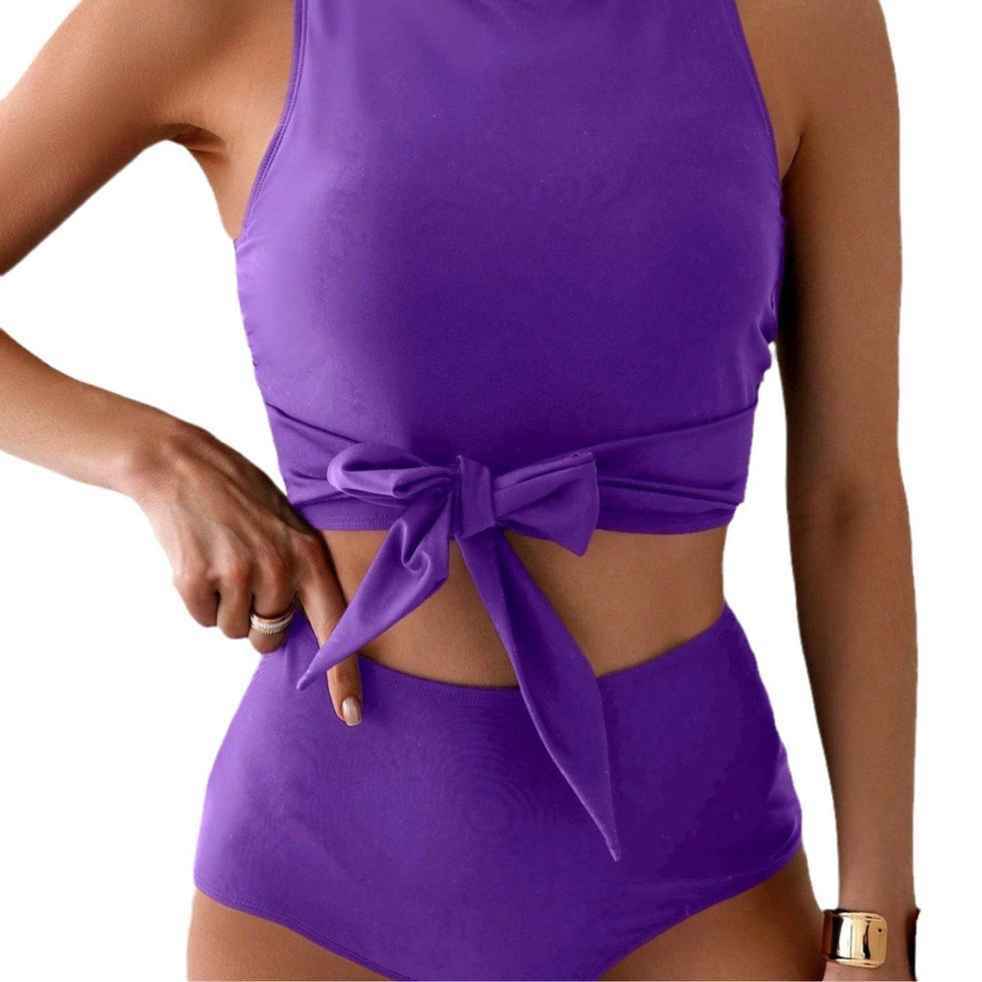 Damen Hoch tailliertes Bikini-Set mit modischem Knoten-Detail EB