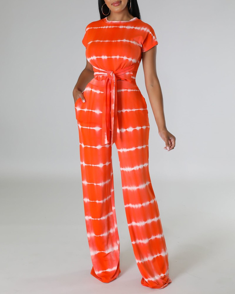 Damen elegantes Jumpsuit mit Taillengürtel und seitlichen Taschen EB